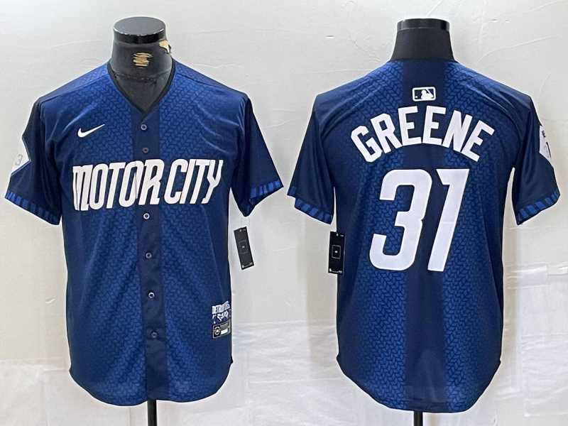 Mens Detroit Tigers #31 Riley Greene 2024 Navy City Connect Cool Base Limited Stitched Jersey